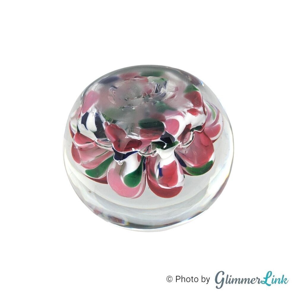 Vintage Murano Style Art Glass Paperweight Multicolor Floral Design - Picture 9 of 10